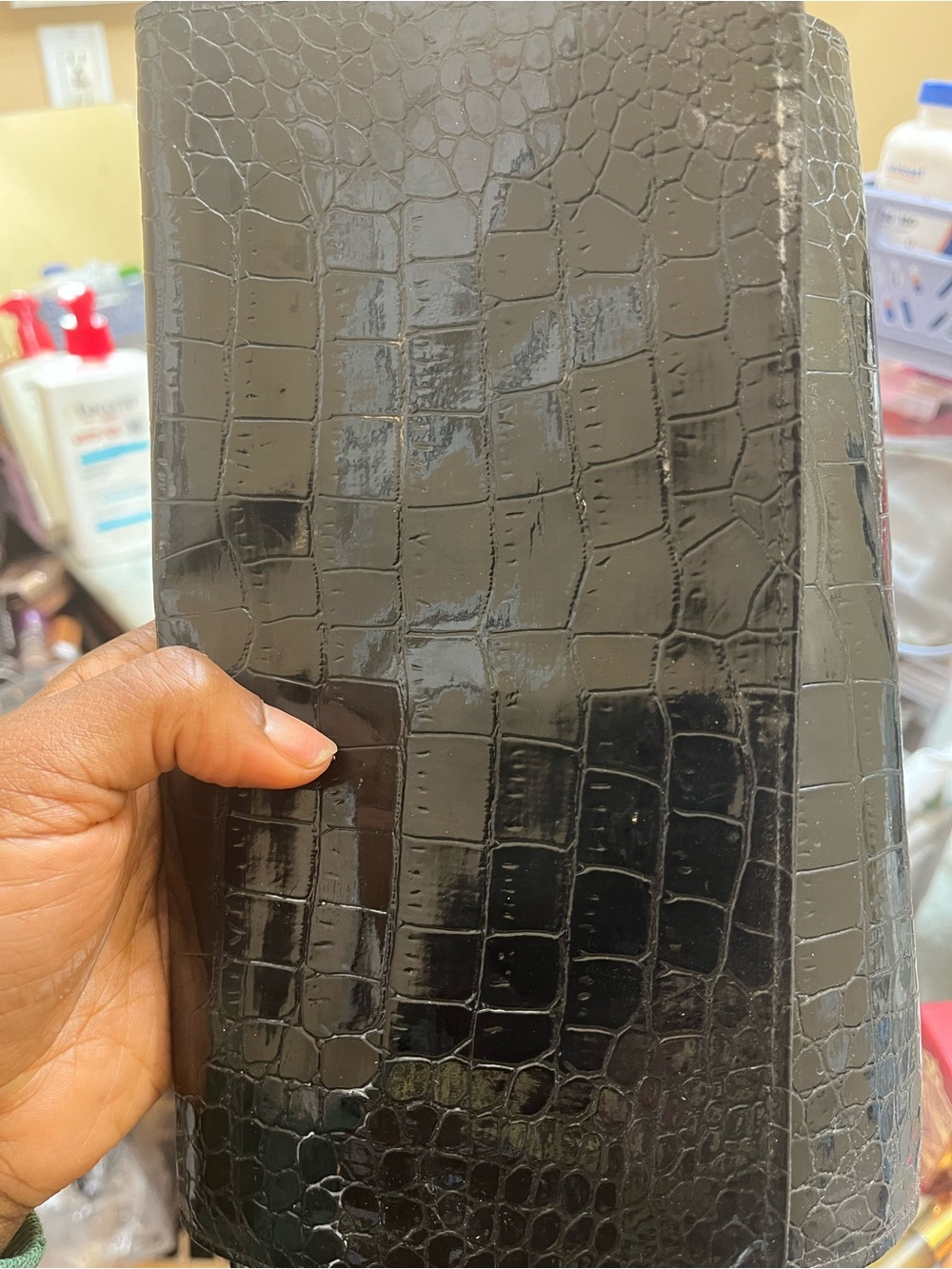 Large bh cosmetics makeup brush roll Glossy Black Croc-Embossed